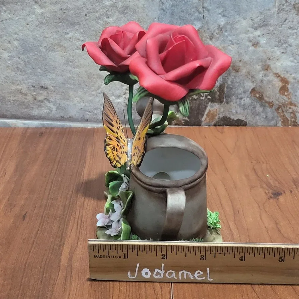 Butterfly and Roses Watering Can Planter Figurine Decor